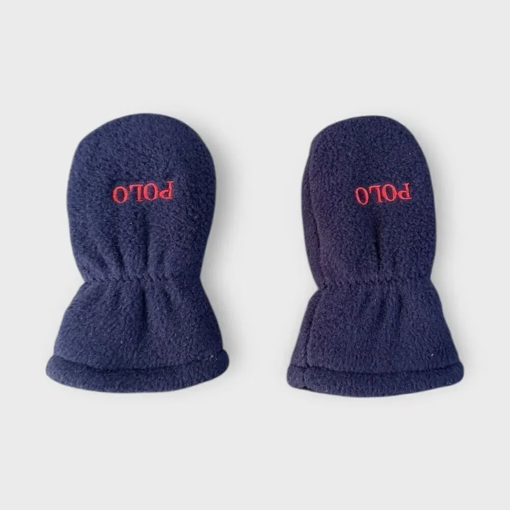 Polo Ralph Lauren Infant Boys Fleece Navy Beanie with Strap and Mittens Set